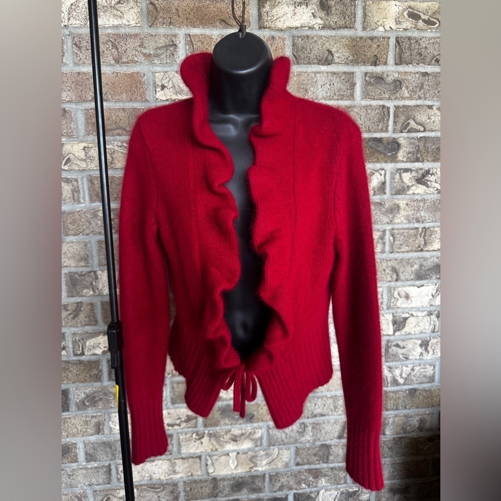Marina Luna Red Ruffled Cardigan Size Small - Picture 1 of 11